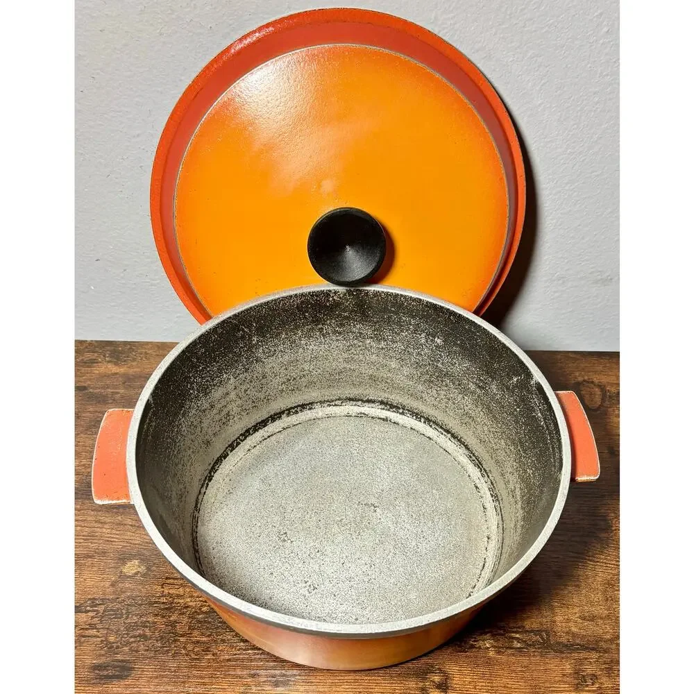 Vintage Namco Australia 1970s Flame Orange Aluminum Dutch Oven 4Qt with Lid